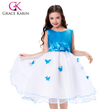 Грейс Карин рукавов дешевые платья девушки цветка белый и синий CL007552-1